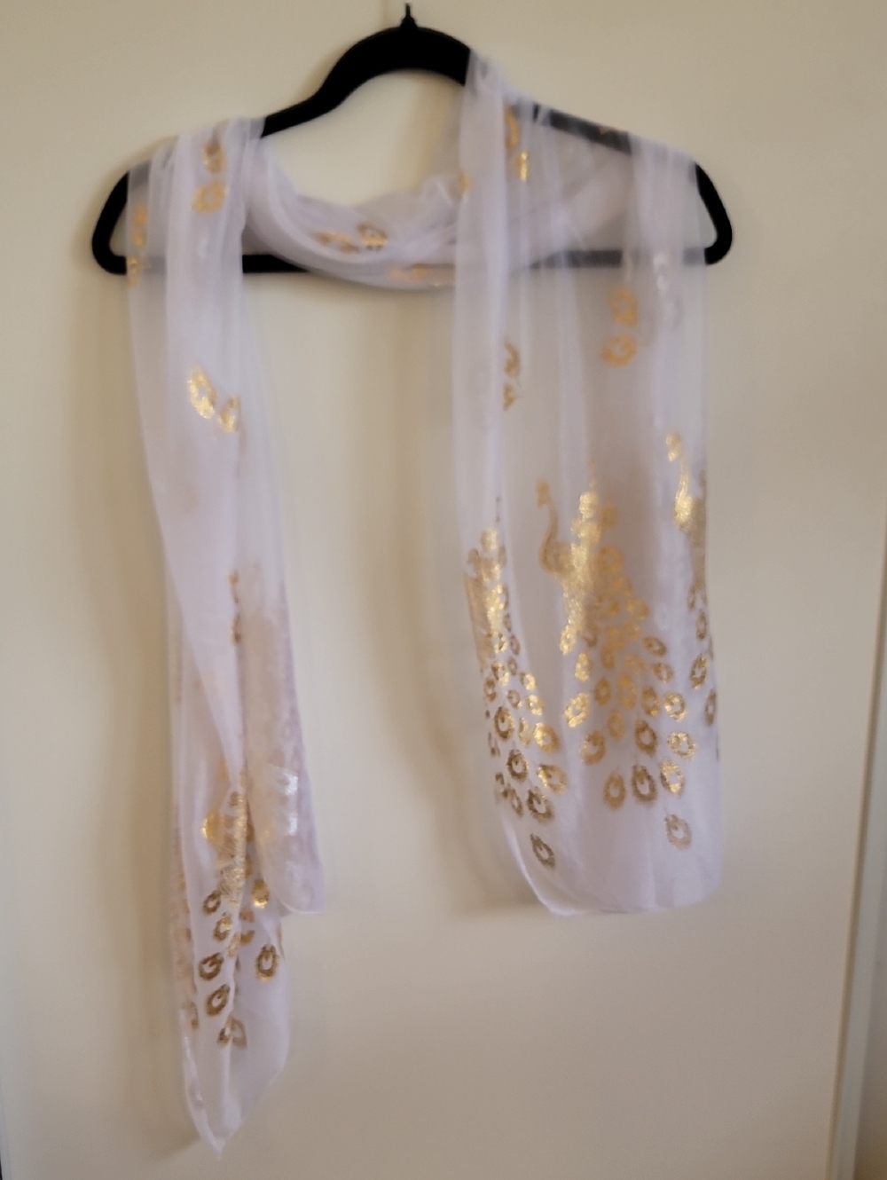 White Scarf with Gold Foil Leopard Accents